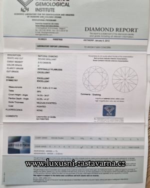 Přírodní diamant o váze 2,12ct 2